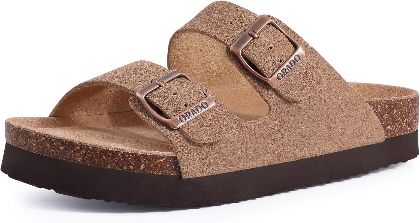 Women's Suede Platform Sandals Soft Cork Footbed Summer Slides with Adjustable Buckle | Amazon (US)