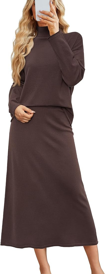 Amazon.com: Arach&Cloz Womens 2 Piece Sets 2024 Fall Sweater Fashion High Neck Pullover Sweater T... | Amazon (US)