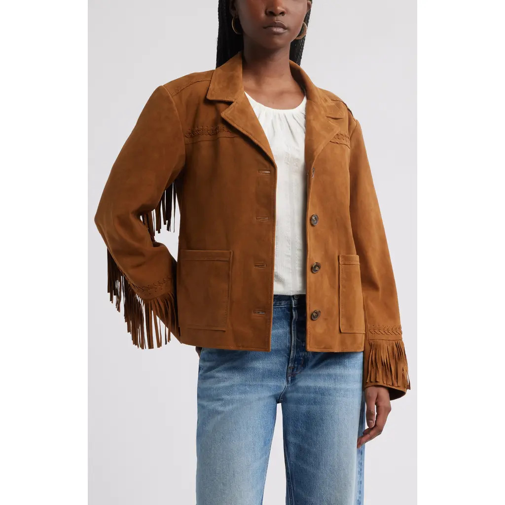 Treasure & Bond Fringe Suede Jacket in Tan at Nordstrom Rack, Size Xx-Small | Nordstrom Rack