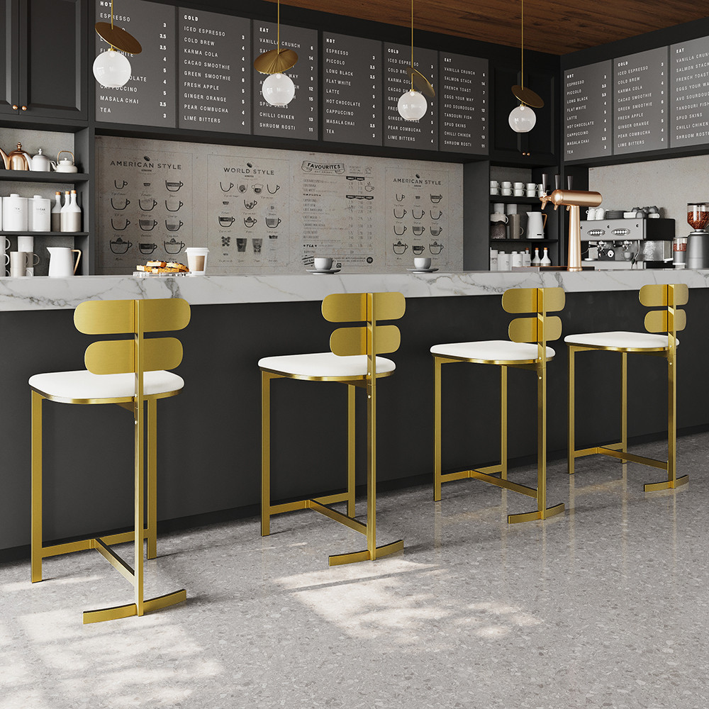 Modern Bar Stool Upholstered PU Leather Metal with Back Counter Stool 8-Pieces | Homary