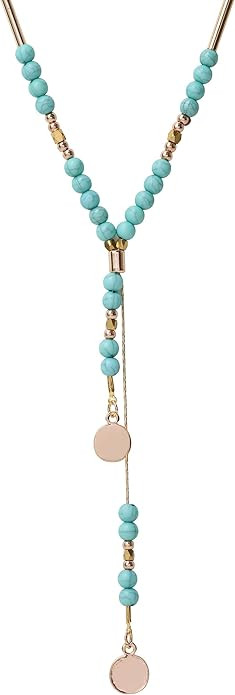 MINACHI Bohemian Created Turquoise Necklace, Vintage Bohemian Gold Plated Chain Created Turquoise... | Amazon (US)