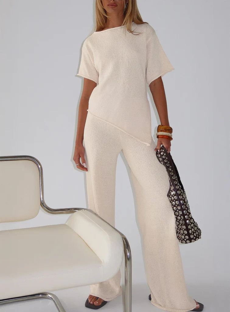 Calisse Knit Wide Leg Pants Beige | Princess Polly US