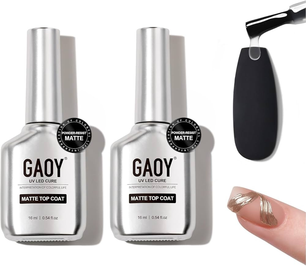 GAOY 2 Pcs Matte Gel Top Coat for Gel Nail Polish, 16ml Powder-Resist Matte Finish for Detail Chr... | Amazon (US)