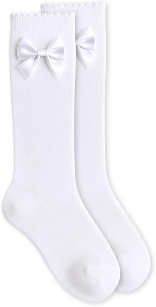 Jefferies Socks girls Satin Bow Scallop Lace Trim Cotton Knee High Socks 1 Pair Pack | Amazon (US)