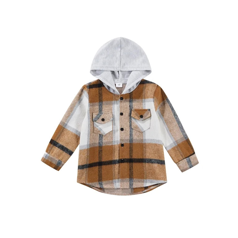 Toddler Baby Boys Flannel Shirts Hooded Plaid Shirt Button Down Hoodie Jacket Fall Winter Clothes... | Walmart (US)