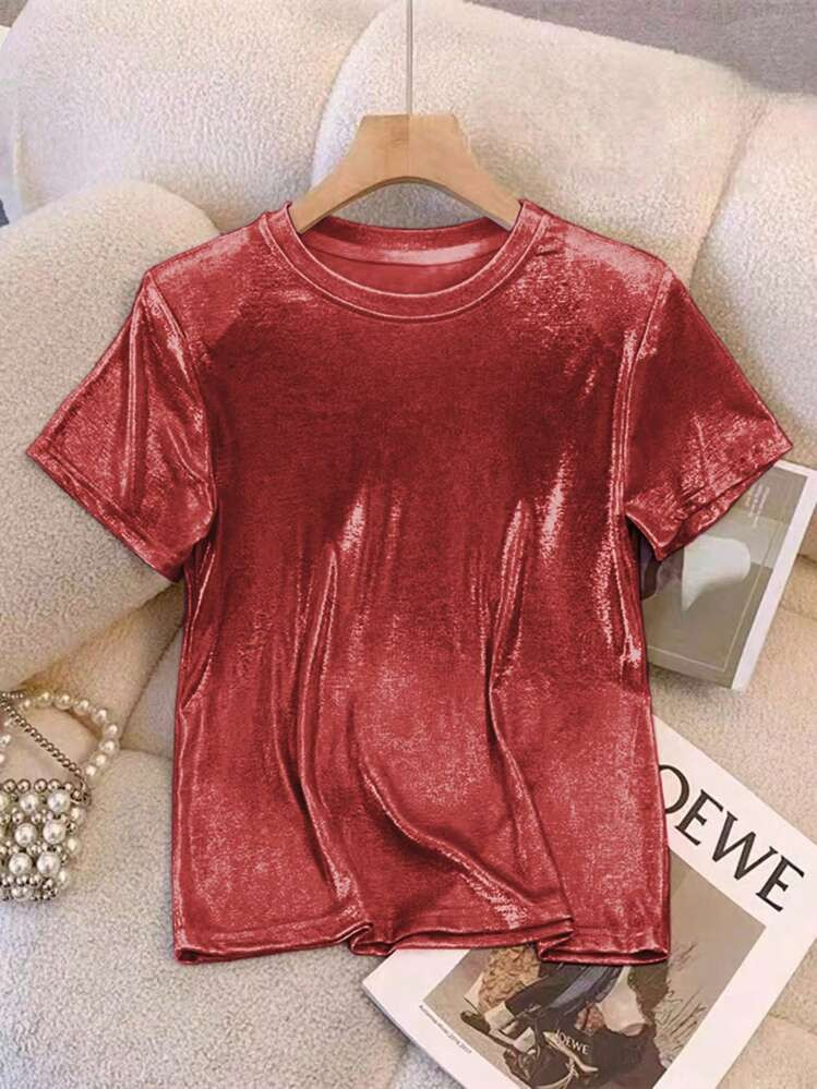 Franclia Elegant Chic Glamour Round Neck Shiny Mermaid T-Shirt | SHEIN
