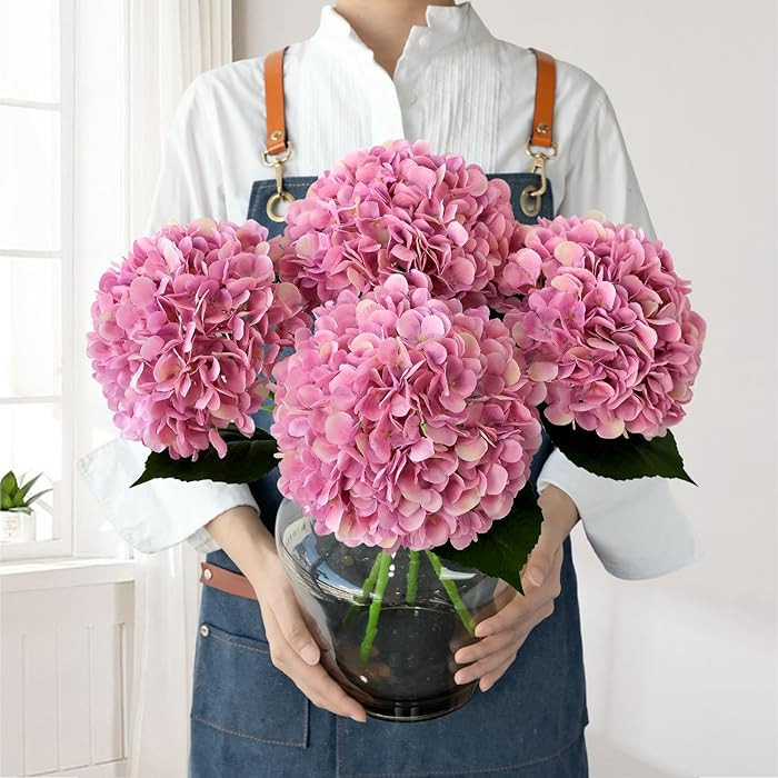 JINWOE 4pcs Pink Silk Hydrangea Fake Flowers,22" Artificial Flowers Bouquets Silk Faux Hydrangea ... | Amazon (US)