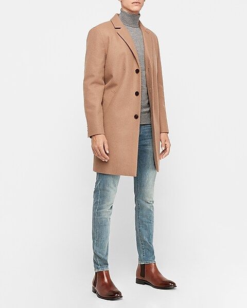 camel recycled wool blend topcoat | Express