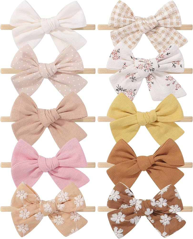 doboi 10PCS Baby Girls Headbands Hair Bows Nylon Linen Hairbands Handmade Hair Accessories for Ne... | Amazon (US)