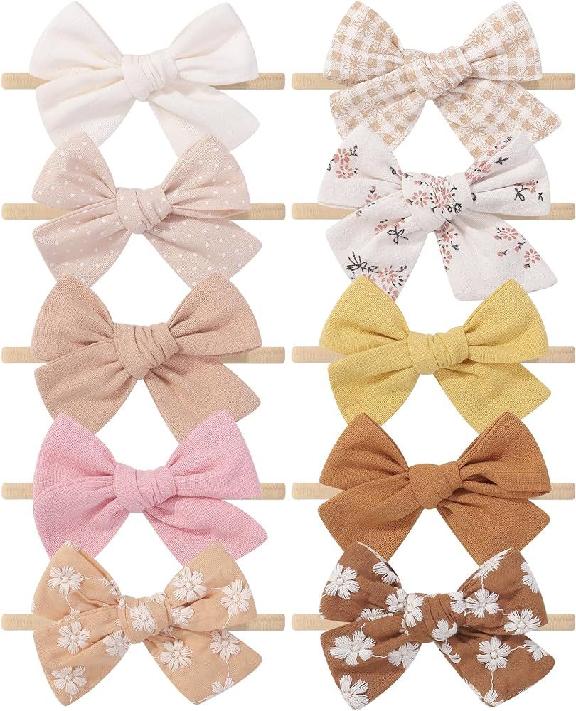 doboi 10PCS Baby Girls Headbands Hair Bows Nylon Linen Hairbands Handmade Hair Accessories for Ne... | Amazon (US)