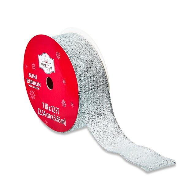 Silver Polyester Christmas Mini Ribbon, 1 in x 12 ft, by Holiday Time - Walmart.com | Walmart (US)