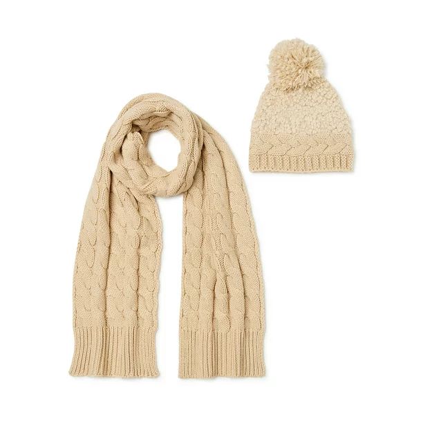 Time and Tru Women's Popcorn Knit and Braided Beanie Hat and Scarf Set, 2-Piece - Walmart.com | Walmart (US)