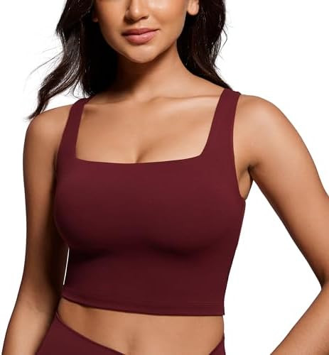 CRZ YOGA Butterluxe Womens Square Neck Longline Sports Bra - Workout Crop Tank Tops Padded Yoga C... | Amazon (US)