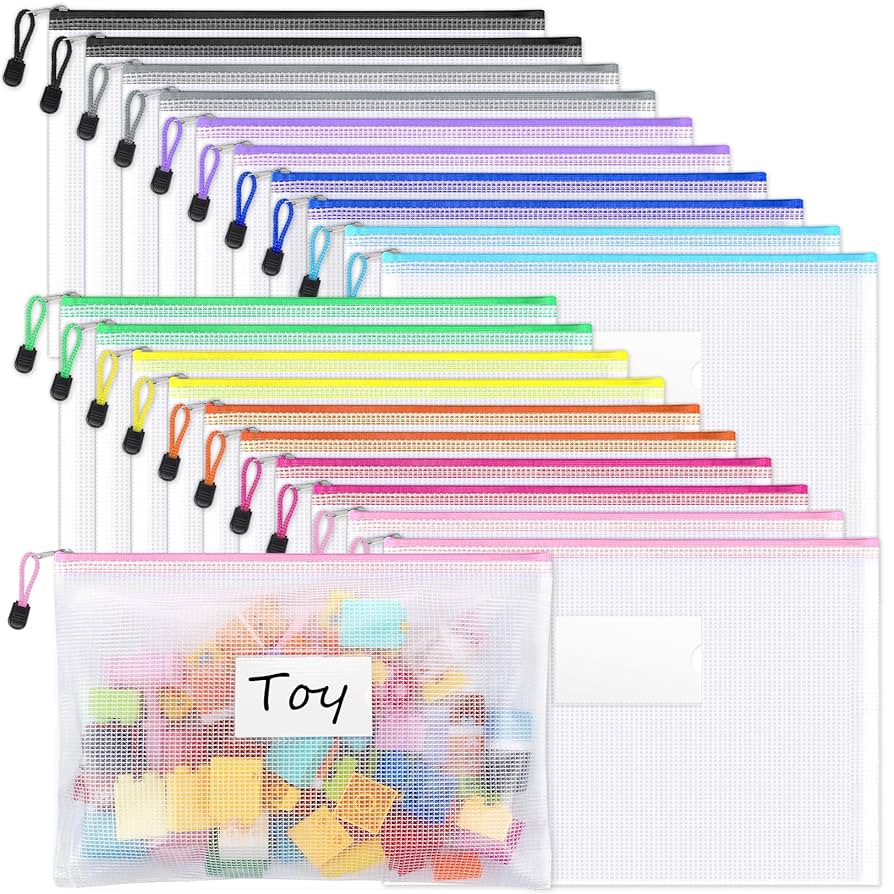 Sooez 20 Pack Mesh Zipper Pouch Bags, A4 Letter Size, Zipper Bags with Label Pocket, Waterproof P... | Amazon (US)