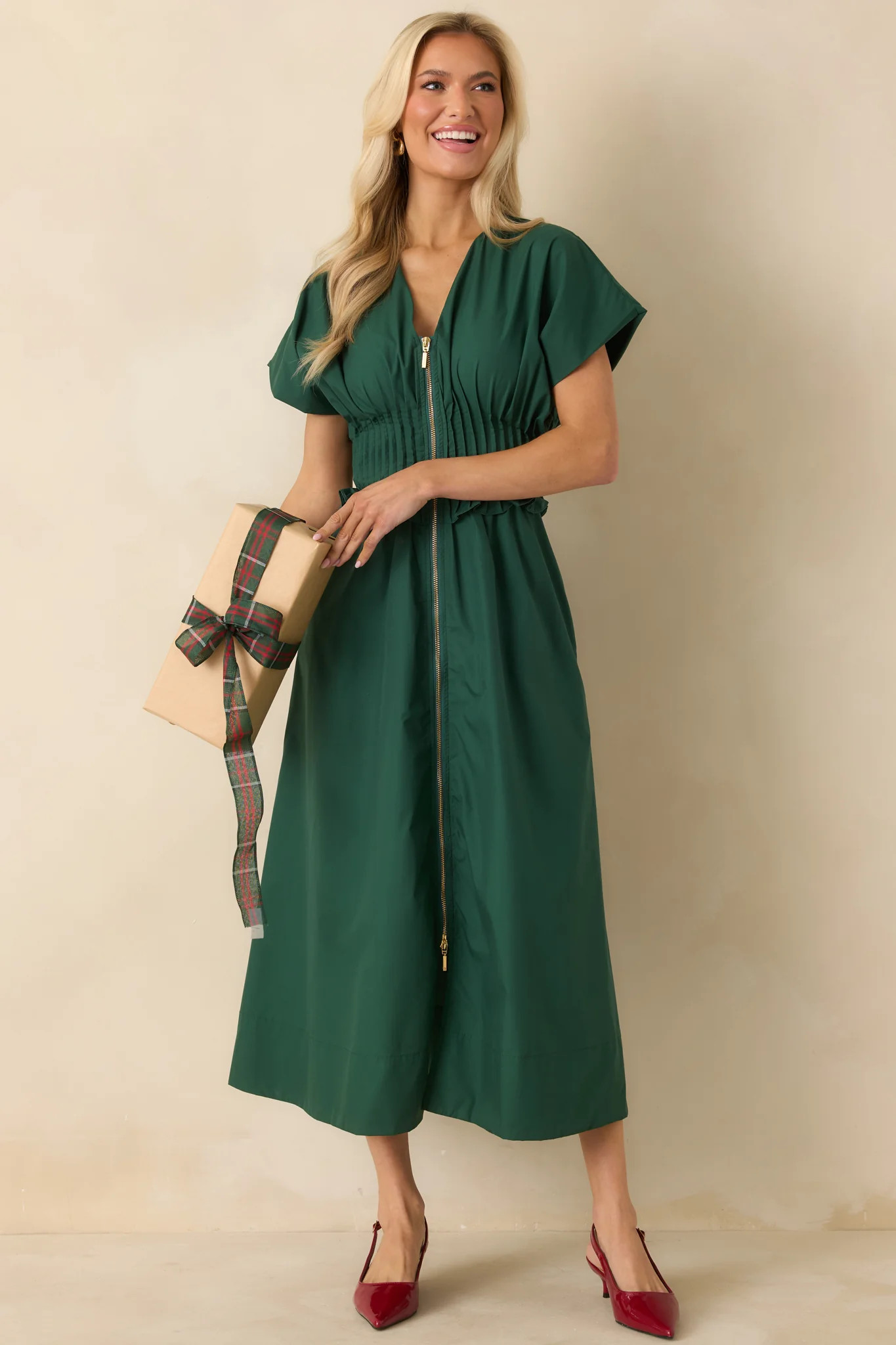 Let It Be Easy Green Smocked Waist Zip Maxi Dress | Red Dress