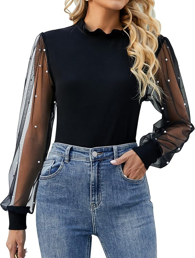 Blooming Jelly Womens Mock Neck Tops Keyhole Dressy Casual Blouses Polka Dot Long Sleeve Fall Out... | Amazon (US)