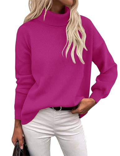 Zeagoo Women's Oversized Turtleneck Sweater 2025 Fall Winter Chunky Knitted Pullover Trendy Basic Jumper Top Rose | Amazon (US)