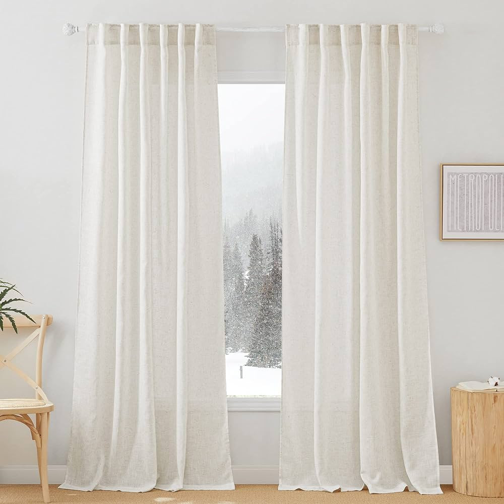 RYB HOME Flax Linen Blend Curtains - Light Filtering Rich Linen Semi Sheer Airy Breathable Window... | Amazon (US)