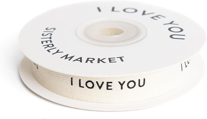 Sisterly Market - Custom Herringbone Cotton Ribbon, Natural 5/8 Inch Gift Ribbon with I Love You ... | Amazon (US)