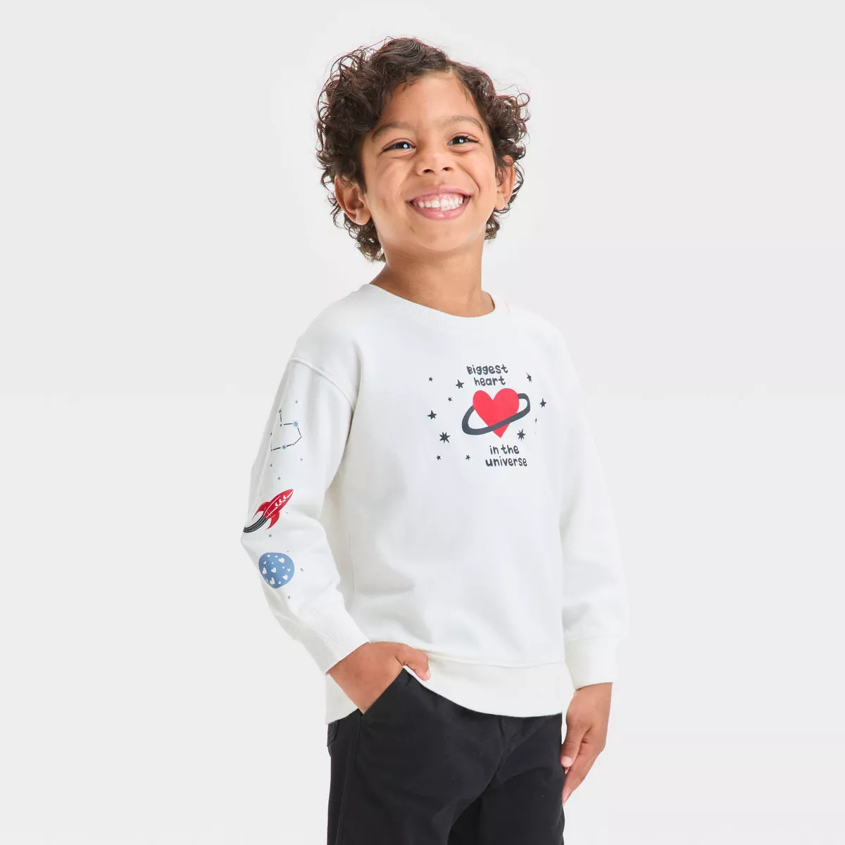 Toddler Boys' Biggest Heart French Terry Crew Neck Pullover Sweatshirt - Cat & Jack™ Cream | Target