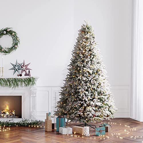 OasisCraft 6.5FT Flocked Hinged Christmas Tree, Pre-lit PVC & PE 968 Branches Snow Xmas Tree with... | Amazon (US)