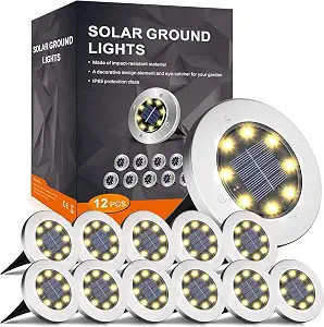 INCX Solar Ground Lights, 8 LED Garden Lights Solar Powered,Disk Lights Waterproof In-Ground Outd... | Amazon (US)