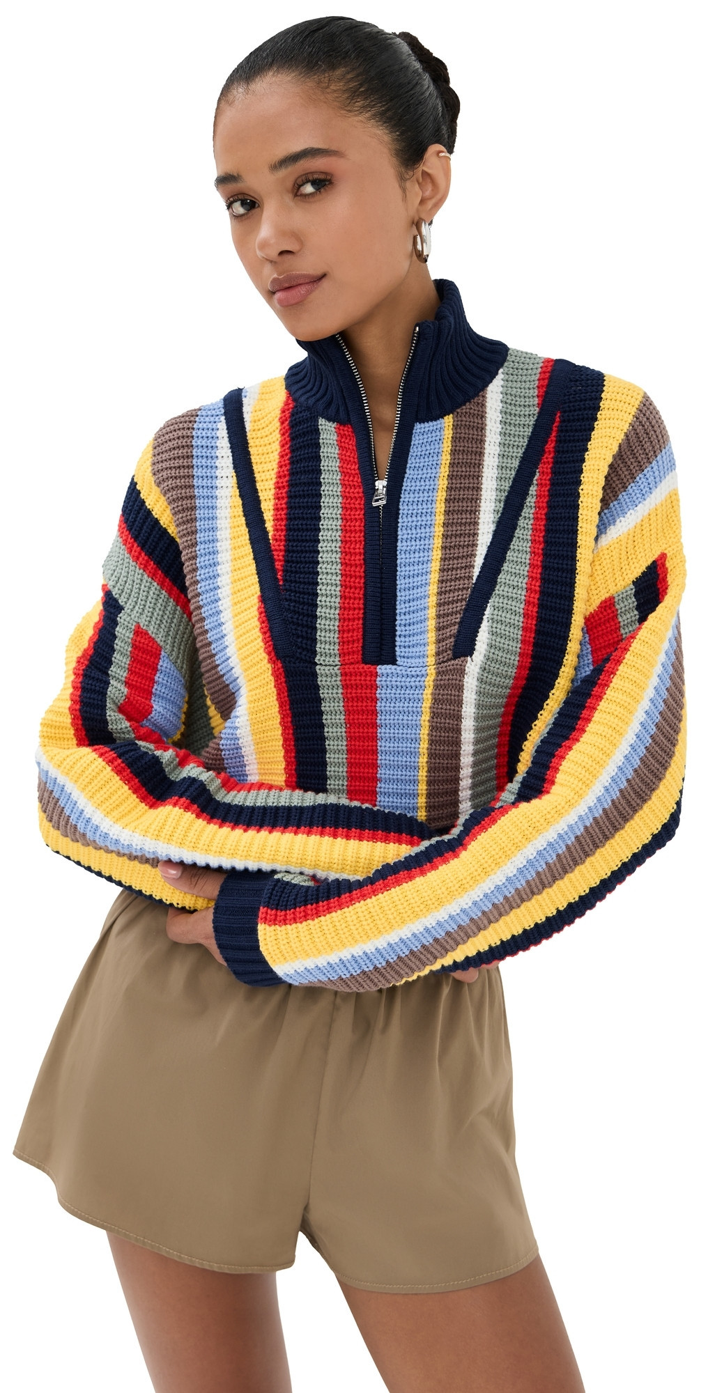 STAUD Cropped Hampton Sweater MARKET STRIPE L | Shopbop