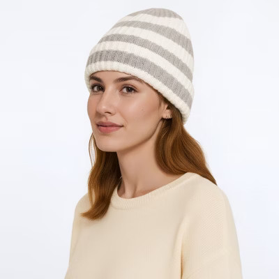 Anna-Kaci Unisex Striped Knit Beanie Hat Cuffed Warm Winter Cap- Gray | Target