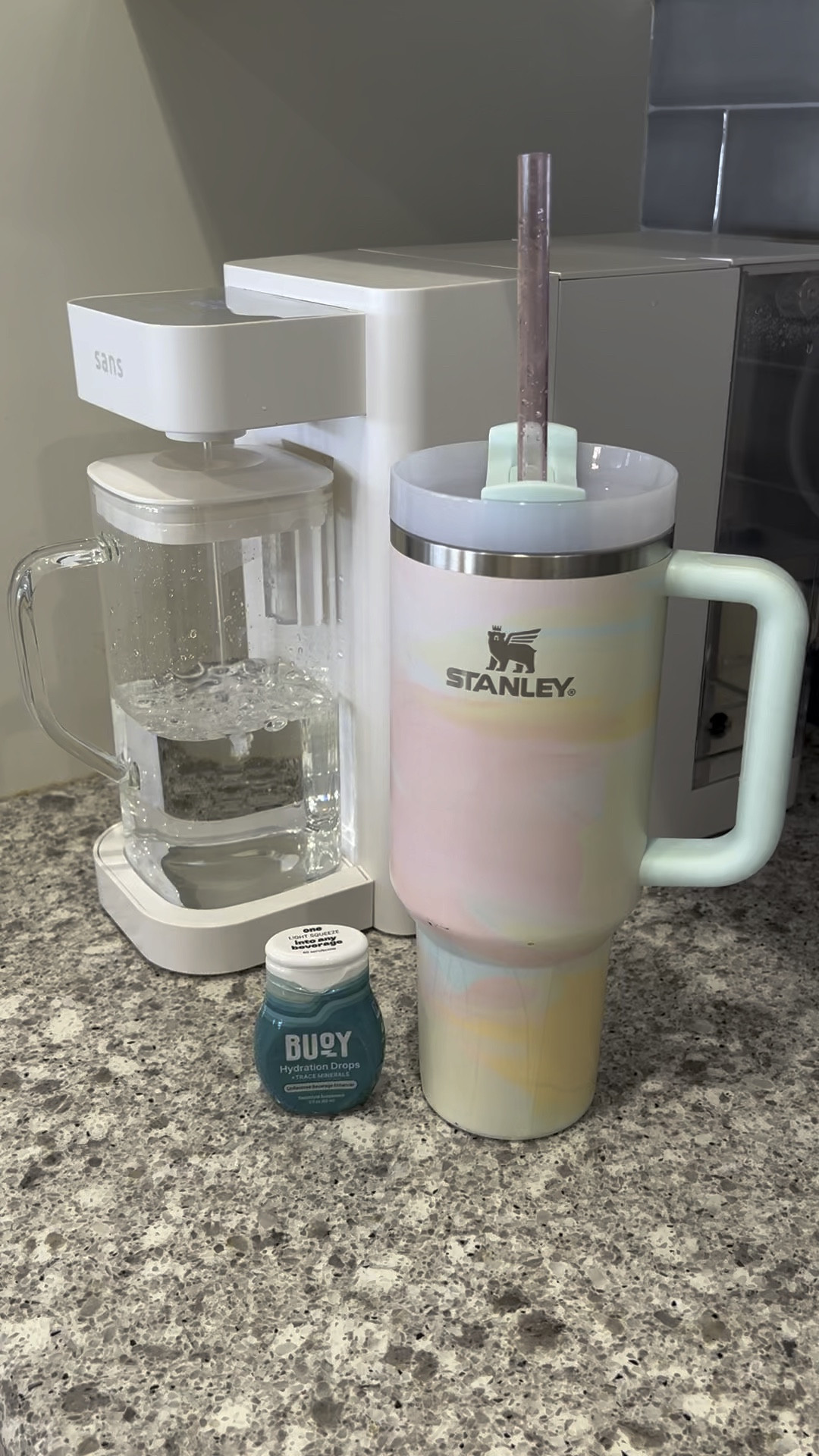 Staying hydrated has never been this cute! 💕 My Stanley cup is the only place I love to pour my Sans filtered water + a few drops of Buoy electrolytes for the perfect hydration boost. It keeps my water cold for hours, looks absolutely adorable, and makes drinking water so much more fun! Who else is obsessed with their Stanley? ✨ #HydrationGoals #StanleyCup #StayHydrated

#LTKFitness #LTKActive #LTKFindsUnder100