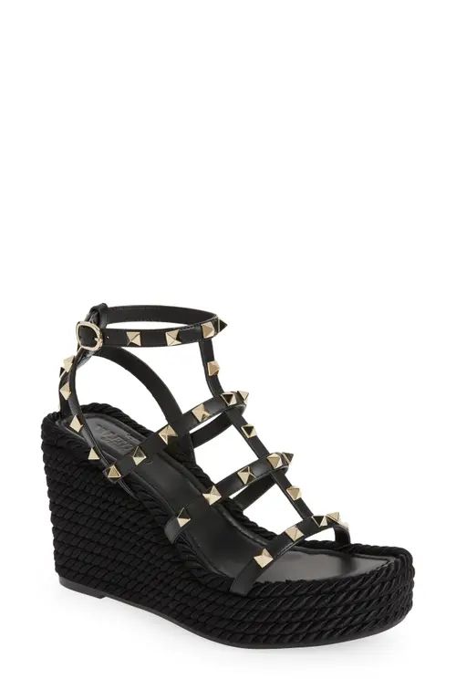 Valentino Garavani Valentino Rockstud Espadrille Platform Wedge in Nero at Nordstrom, Size 7Us | Nordstrom