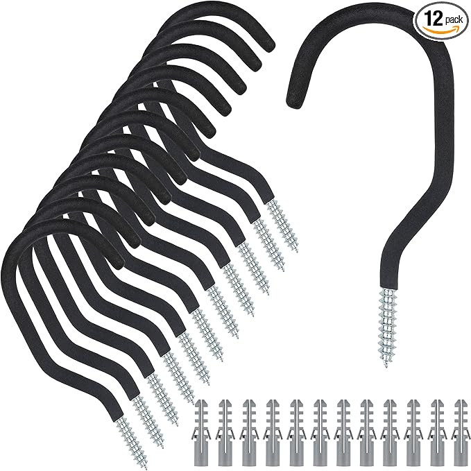 KURUI Heavy Duty Screw in Hooks for Hanging, 12 Pack Bike Hooks for Garage Wall with Screw Anchor... | Amazon (US)