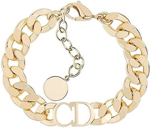 4THCOMMAND 18k Gold Plated Cuban Chain CD Initial Stainless Steel Non-Fading Dainty Bracelet | Amazon (US)