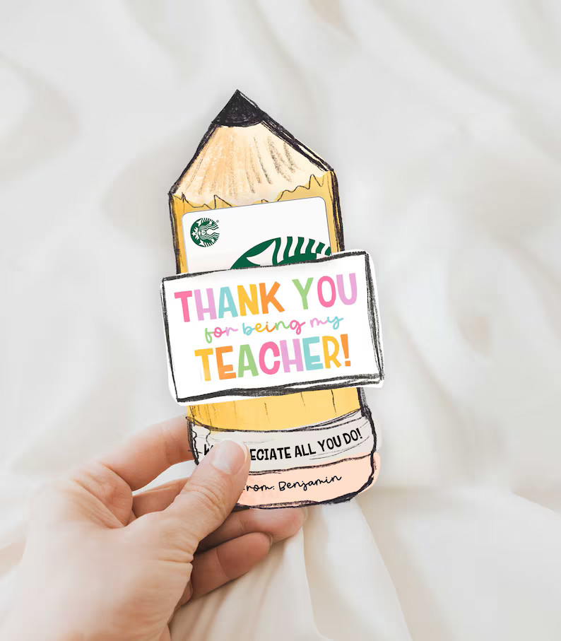 Pencil Teacher Appreciation Gift Card Holder Printable, Pencil Cutout, Thank You for Being My Tea... | Etsy (US)