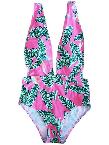 'Milan' Pink Palm Print Swimsuit | Goodnight Macaroon