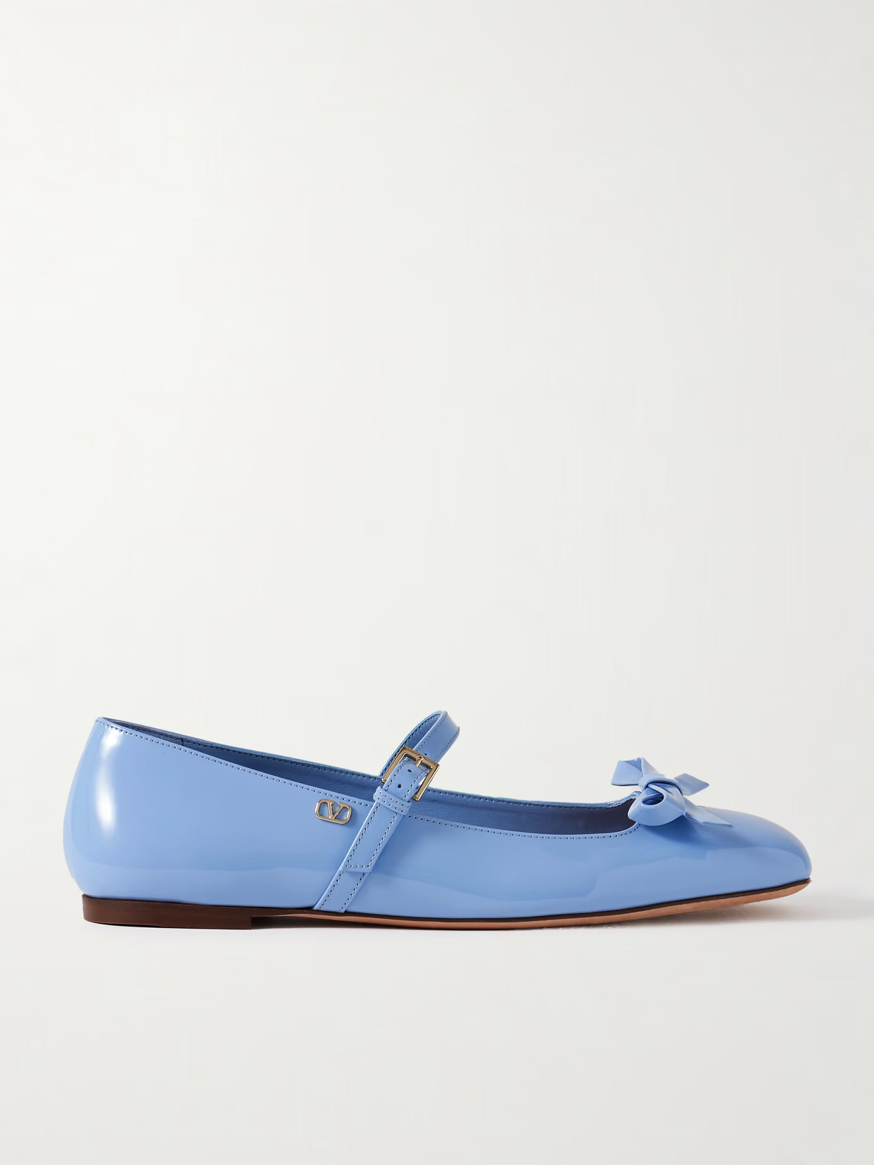 Valentino Garavani - Bow-embellished Patent-leather Mary Jane Ballet Flats - Blue | NET-A-PORTER (US)
