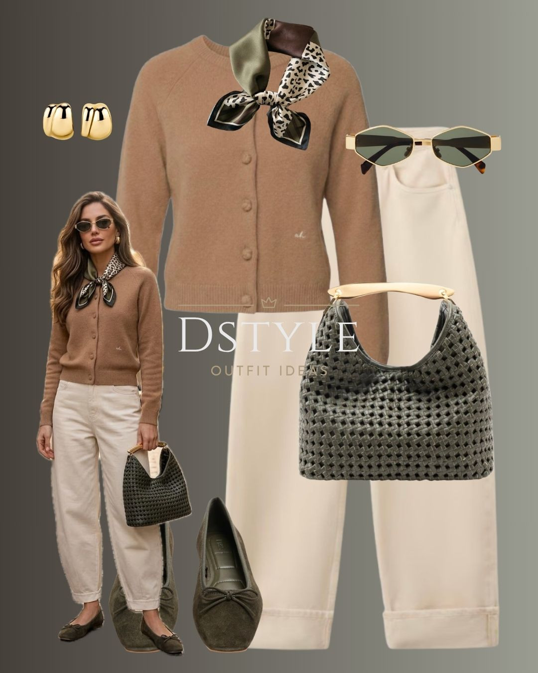 How to style a cardigan as a top! ✨ I’m loving this warm camel tone paired with ivory barrel jeans. The silk neck scarf and olive woven bag add that perfect "Old Money" aesthetic. It’s effortless, elegant, and so comfortable for a day of meetings or brunch. 🥐 

 

#LTKootd #LTKWorkwear