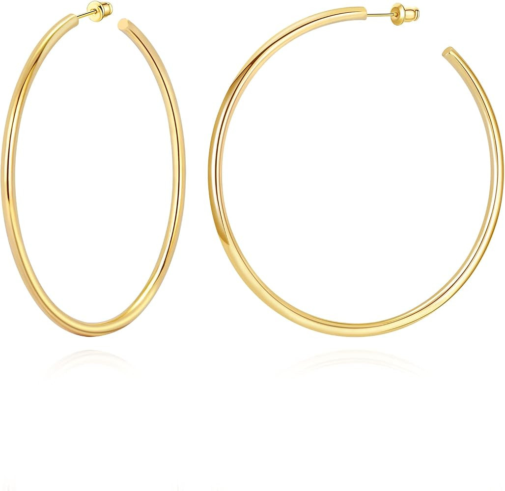 14K Gold Plated Hoop Earrings for Women Chunky Hoop Earrings for Women | Amazon (US)