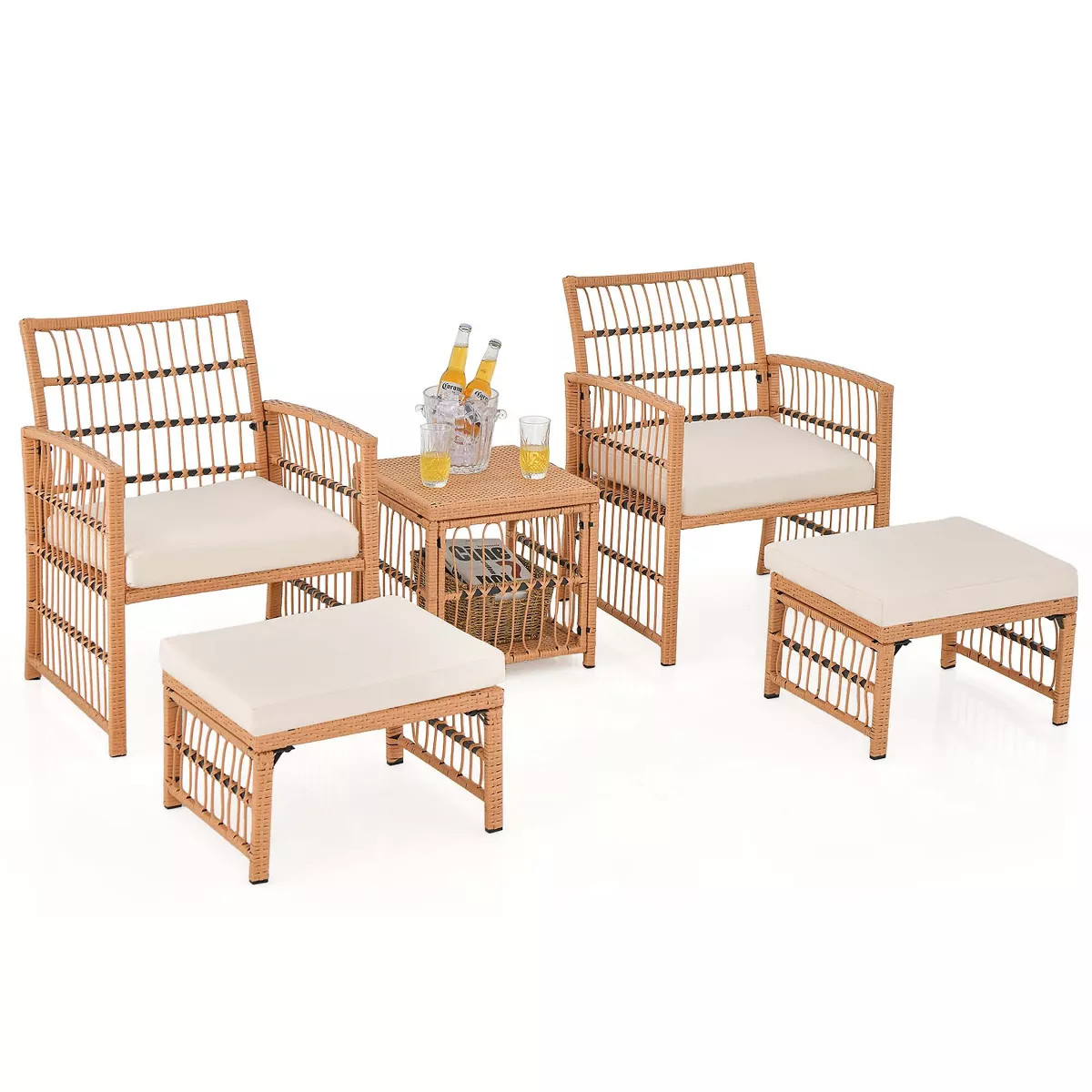 Costway 5 Piece Patio Rattan Wicker Conversation Set with 2-Tier Coffee Table & 2 Ottomans | Target