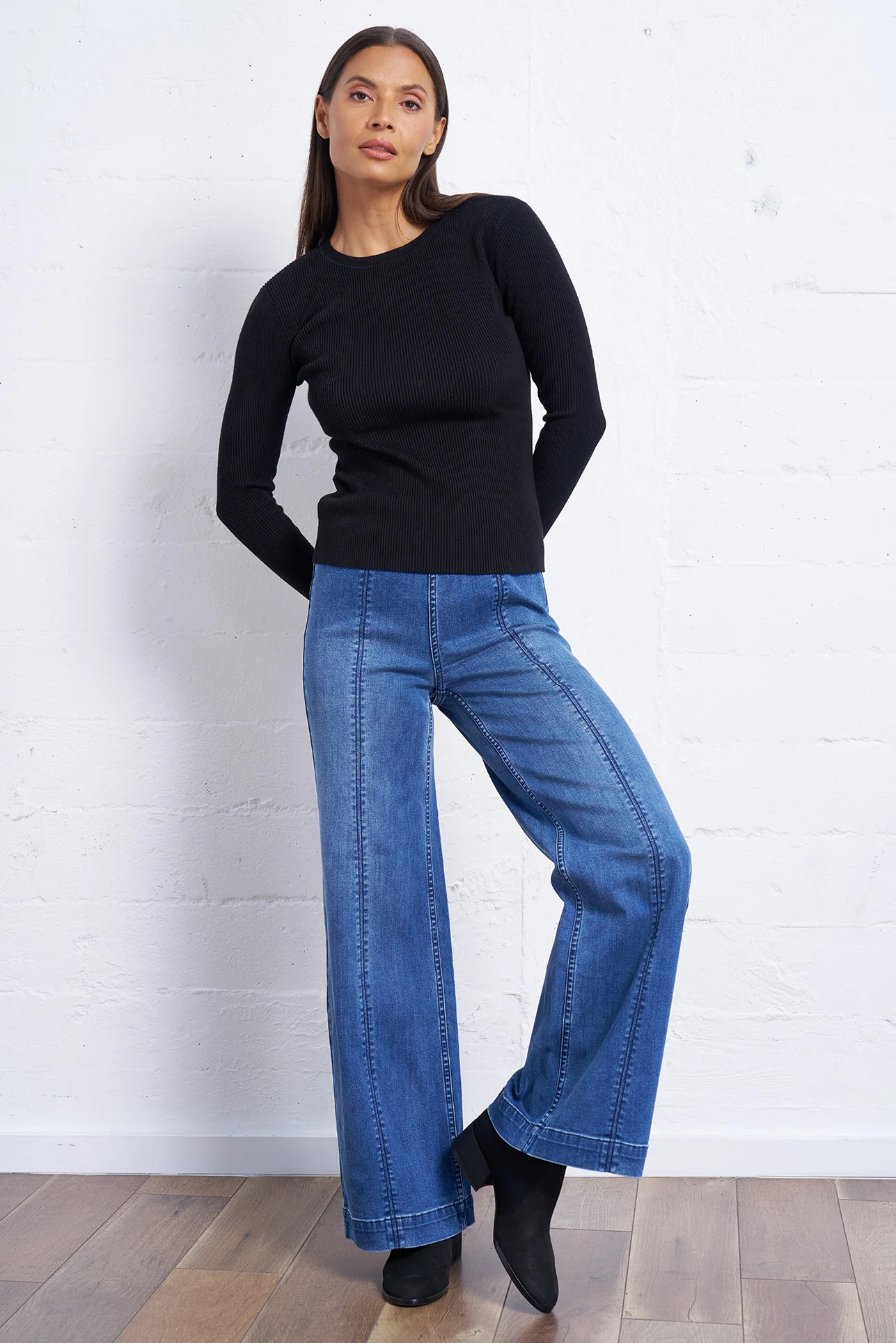 Wide Leg Stretch Jeans - Effortless Comfort & Flattering Fit | Franne Golde | Franne Golde