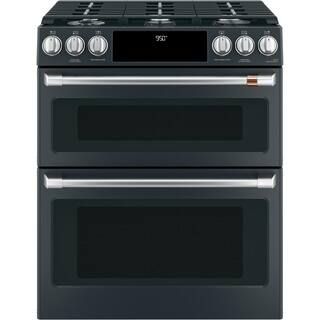 Cafe 30 in. 7.0 cu. Ft. Slide-In Smart Double Oven Dual-Fuel Range with Self Clean Convection in ... | The Home Depot