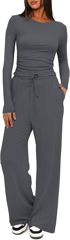 Darong Women's 2 Piece Sets Fall Outfits Long Sleeve Wide Leg Tracksuits Casual Lounge Set Matchi... | Amazon (US)