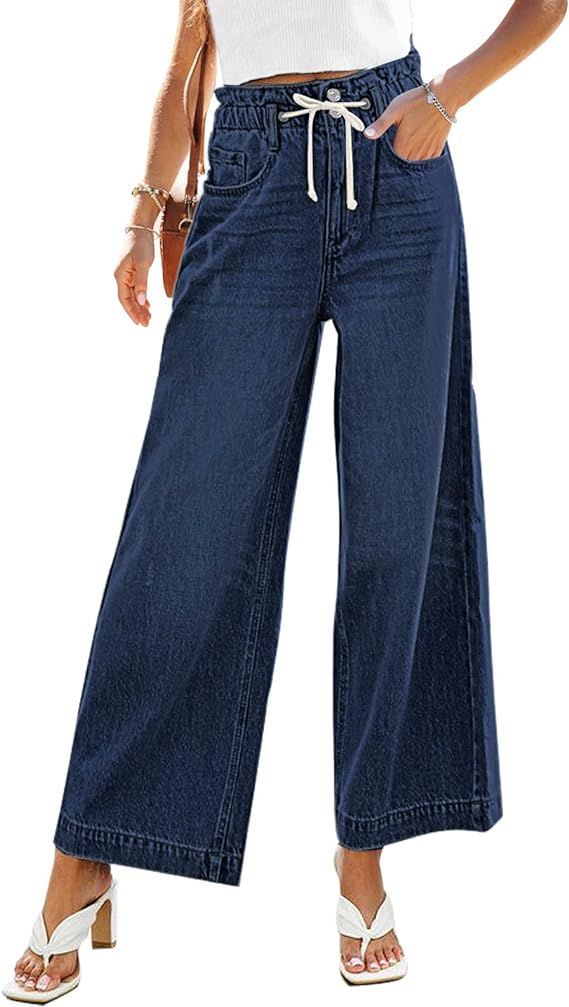 GRAPENT Wide Leg Jeans for Women Stretch High Wasited Elastic Waist Bell Bottom Baggy Y2K Pants | Amazon (US)