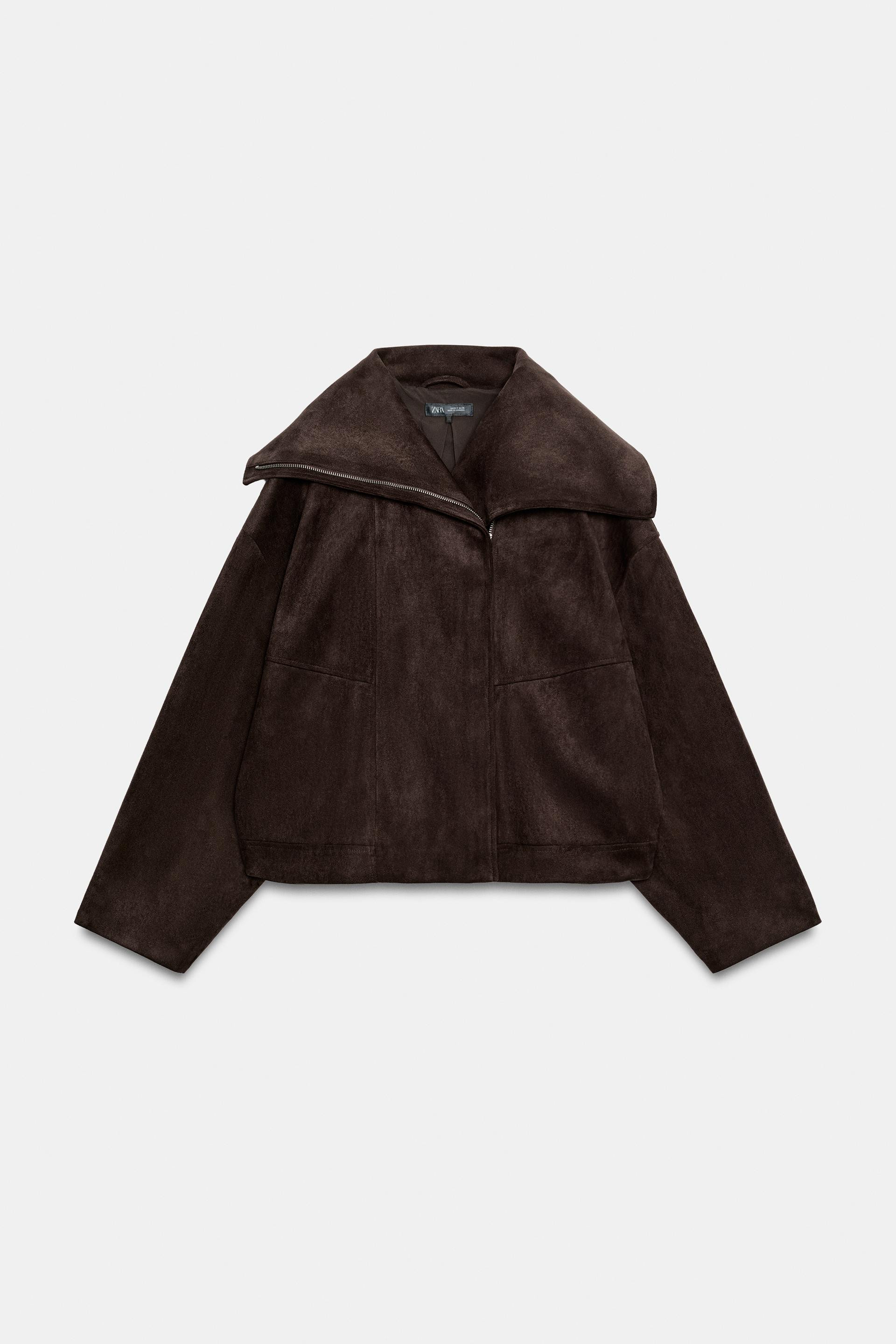 Zara - Bomber Jacket With Wide Collar - Light Beige - M - Woman | Zara UK