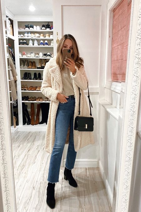 This chic and cozy teddy coat is back and currently on sale. I find it runs tts.  
(booties old Aquatalia - linking similar).

#LTKsalealert #LTKSeasonal #LTKstyletip