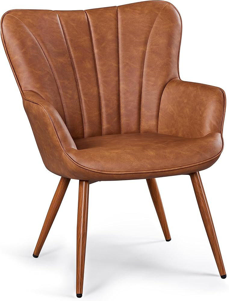 Yaheetech PU Leather Armchair, Modern Accent Chair with Metal Legs, Comfy Upholstered Barrel Chai... | Amazon (US)