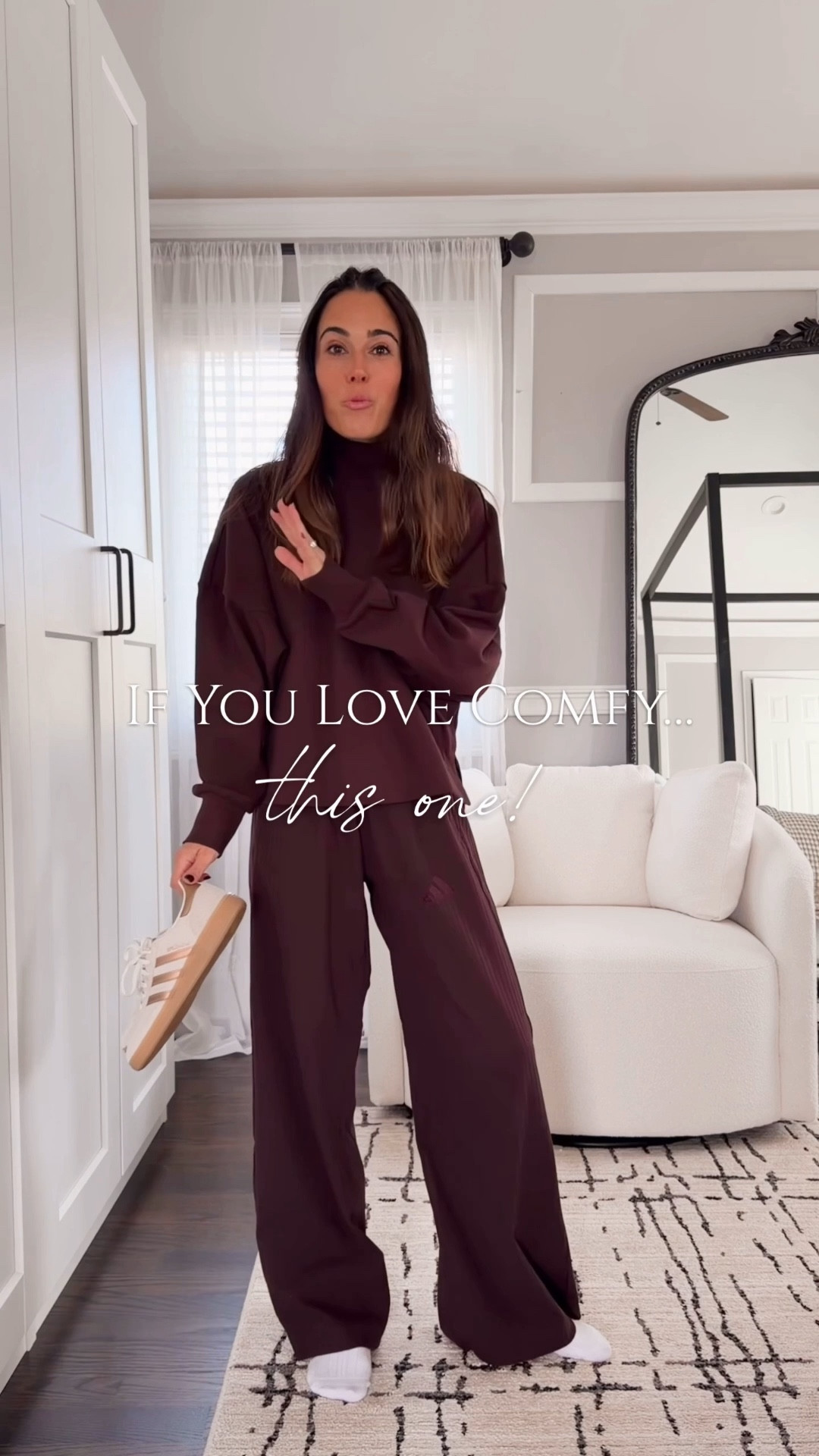 💬 “COMFY” and I’ll send you the links 🫶🏼
If you love comfy… this one! 🤎✨
This @adidas set is everything — soft, drapey, wide-leg perfection and the easiest throw-on outfit for school drop off, errands, or just being cozy at home. And these new neutral sneakers?! My current obsession. They go with every outfit👟🤍#adidaspartner #createdwithadidas 

Wearing XS in the set + half size down in the sneakers!

#LTKootd #LTKOver40 #LTKmomlife