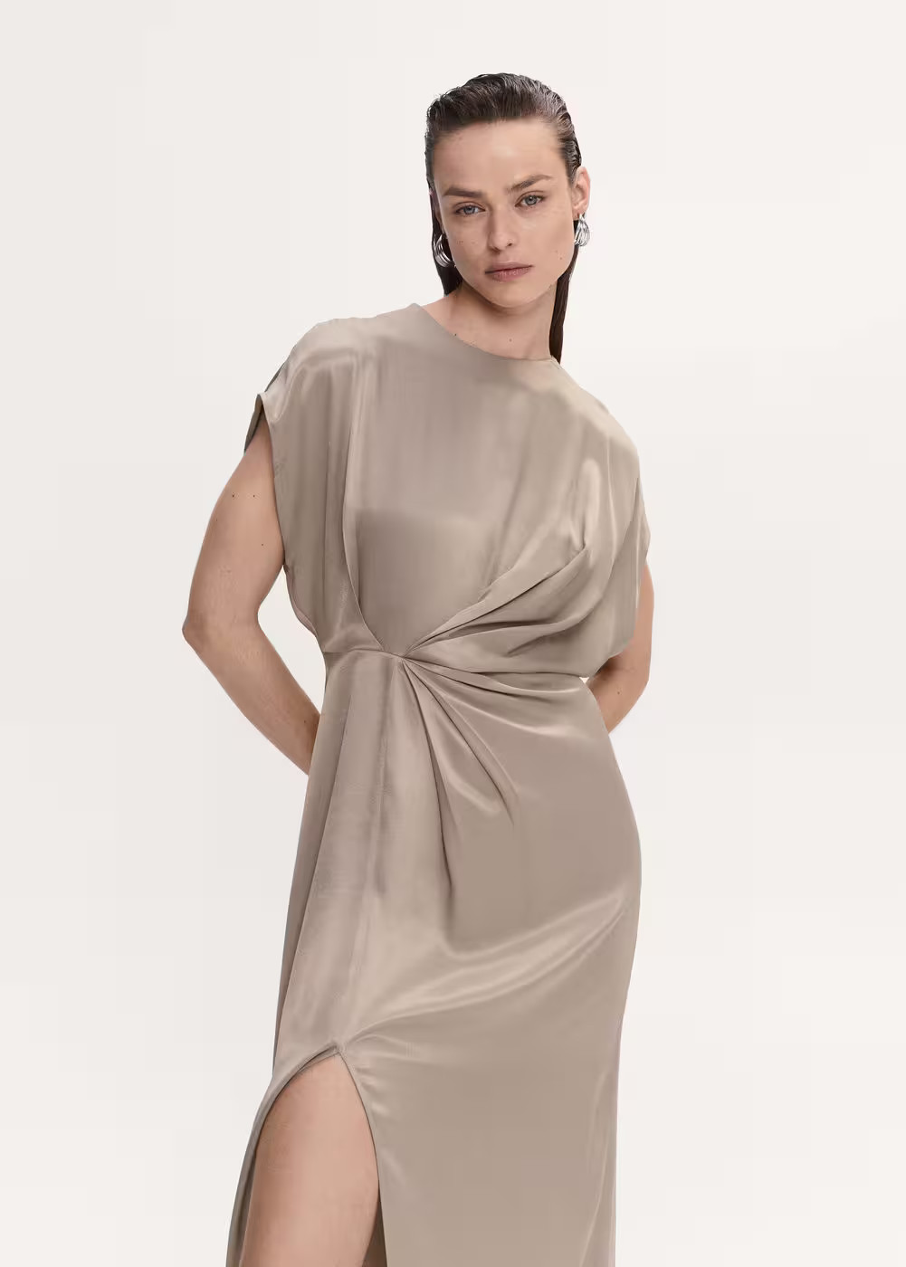 Side-slit satin dress -  Women | Mango United Kingdom | MANGO (UK)