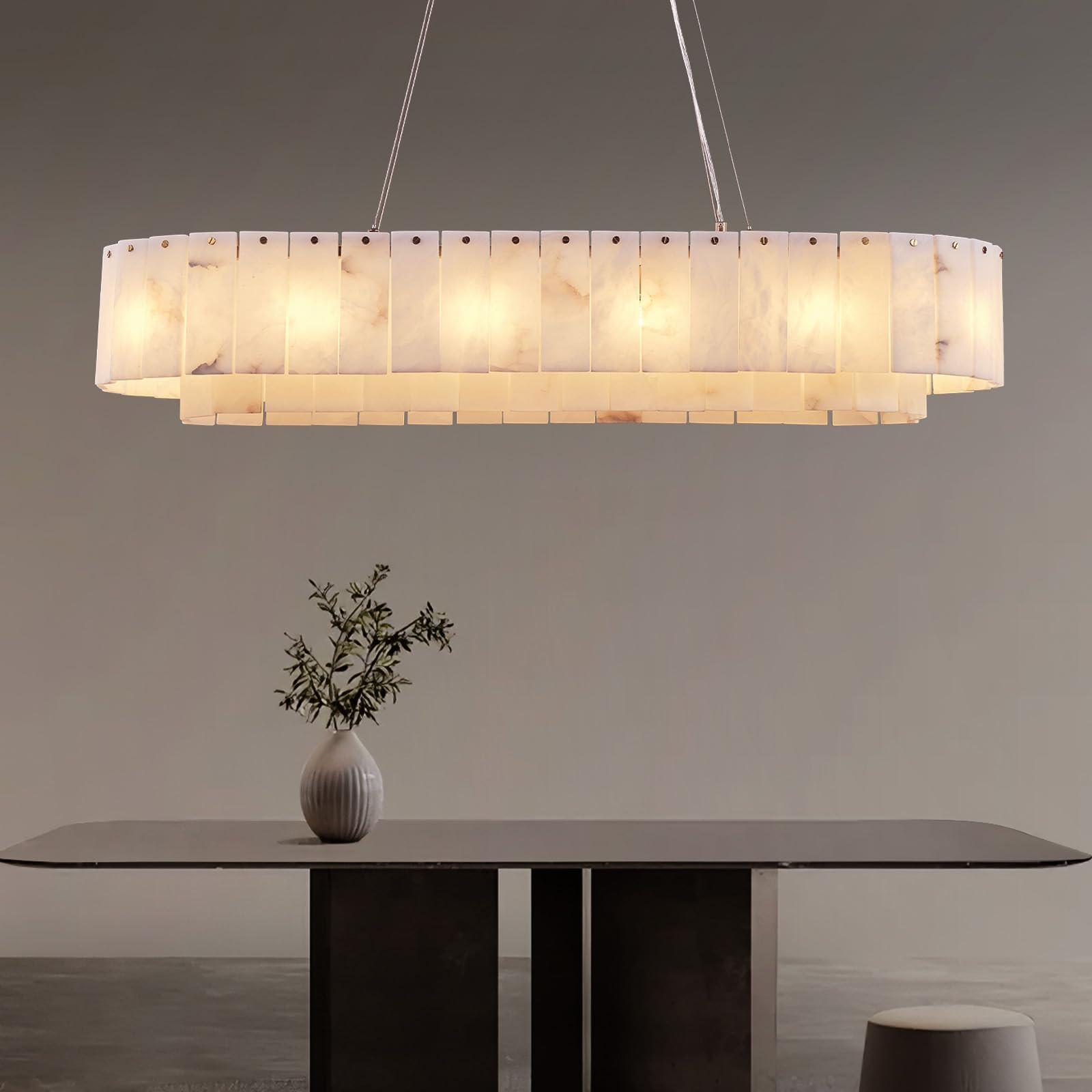 Alabaster Rectangular Chandelier for Dining Room, L39in Gold Large Chandeliers, Marble Modern Pen... | Amazon (US)