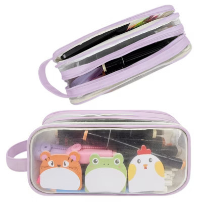 Wrapables 2 Compartment Large Grid Transparent Mesh Pencil Case, Pencil Pouch for Stationery Tools, Makeup, and Travel Purple | Target