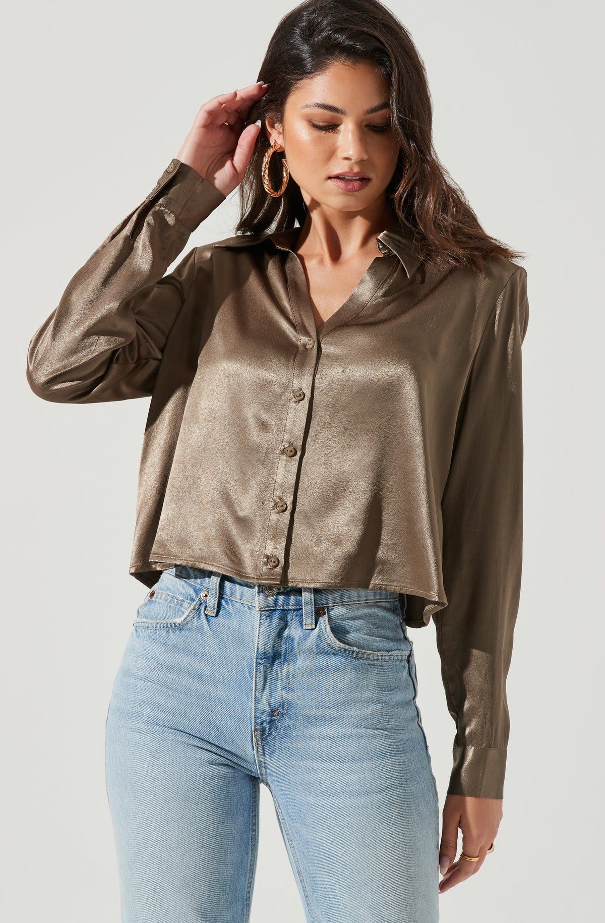 Aldina Open Back Button Down Top | ASTR The Label (US)